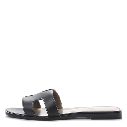Hermes Box Calfskin Oran Sandals 40 Black 1 of 9