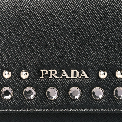 Prada Saffiano Crystal Studded Chain Wallet Black 8 of 8