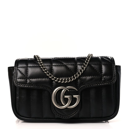 Gucci Calfskin Matelasse Aria Super Mini GG Marmont Shoulder Bag Black 1 of 10