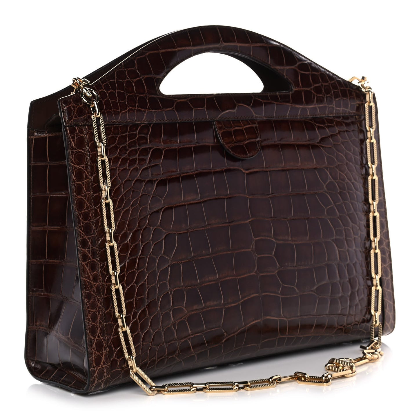 Alligator Medium Ophidia Top Handle Chain Brown
