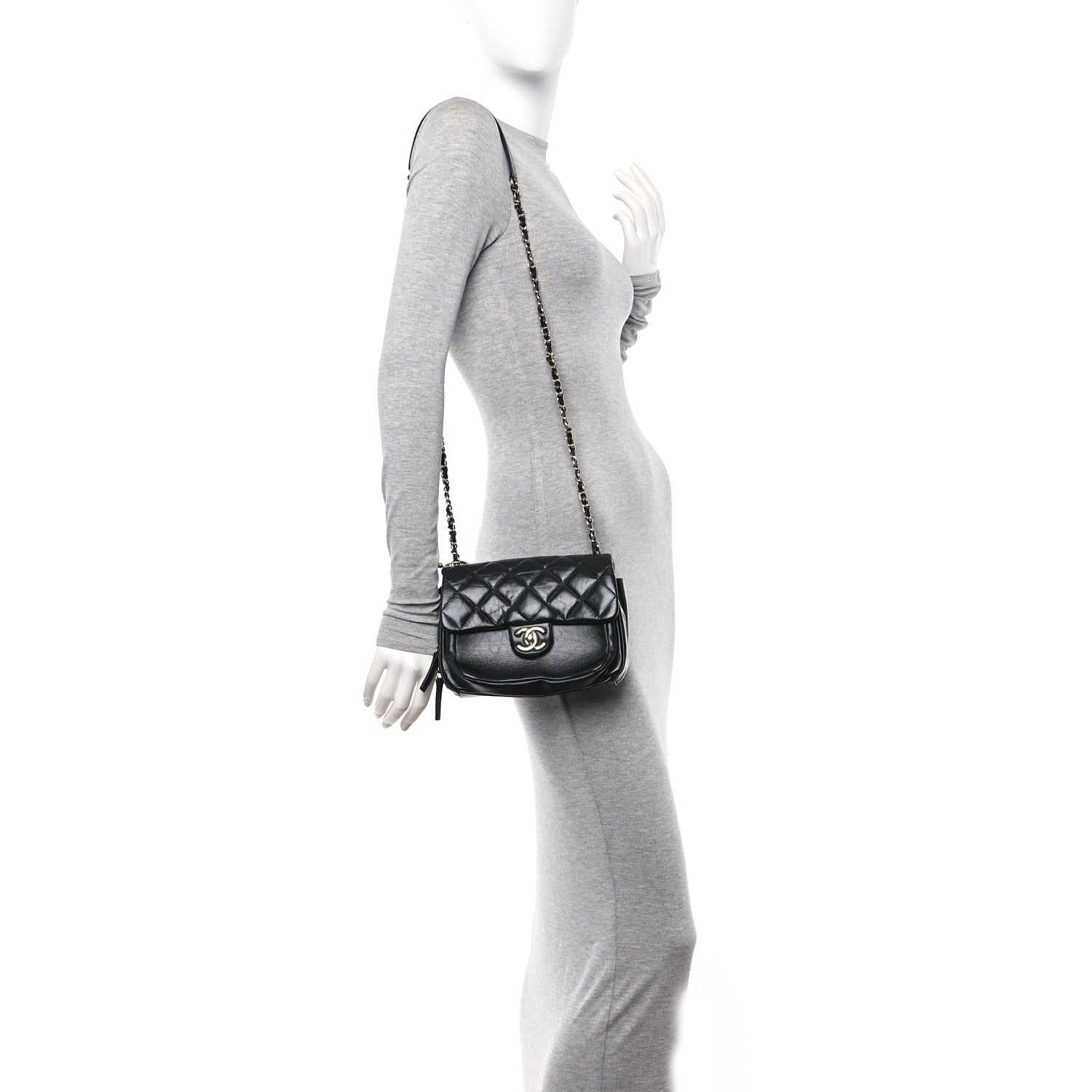 Chanel Aged Calfskin Quilted Express Zip Around Flap Black 2 of 13
