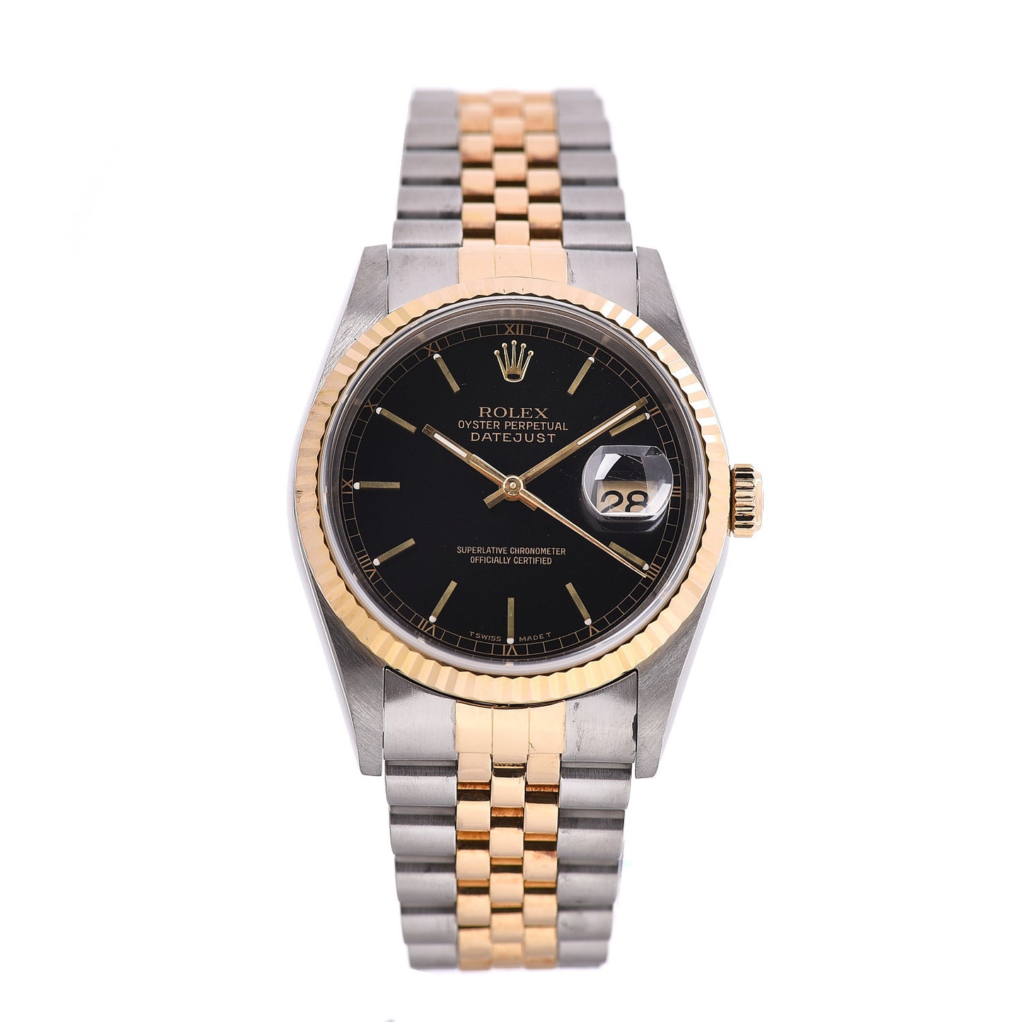 Stainless Steel 18K Yellow Gold 36mm Oyster Perpetual Datejust Watch Black 16233