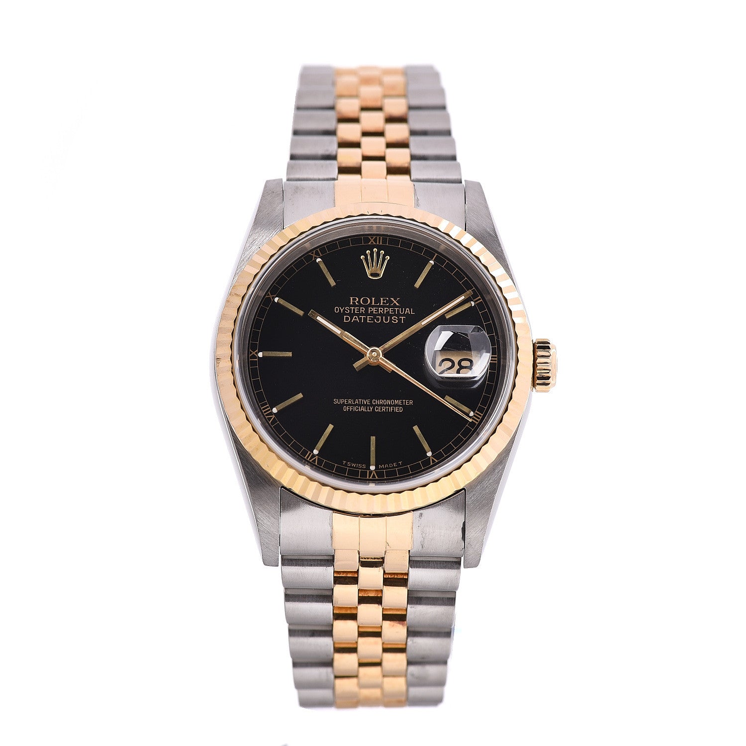 Rolex Stainless Steel 18K Yellow Gold 36mm Oyster Perpetual Datejust Watch Black 16233 1 of 7