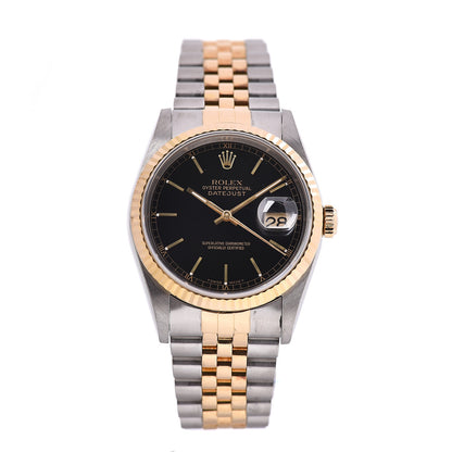 Rolex Stainless Steel 18K Yellow Gold 36mm Oyster Perpetual Datejust Watch Black 16233 1 of 7
