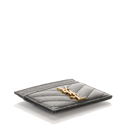 Saint Laurent Grain De Poudre Matelasse Chevron Monogram Credit Card Case Black 4 of 6