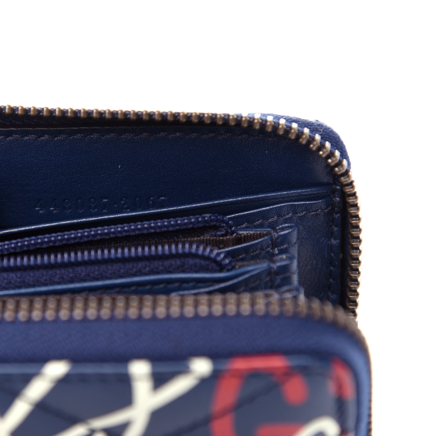 Calfskin Matelasse GucciGhost GG Marmont Zip Around Wallet Blue Agata Hibiscus Red