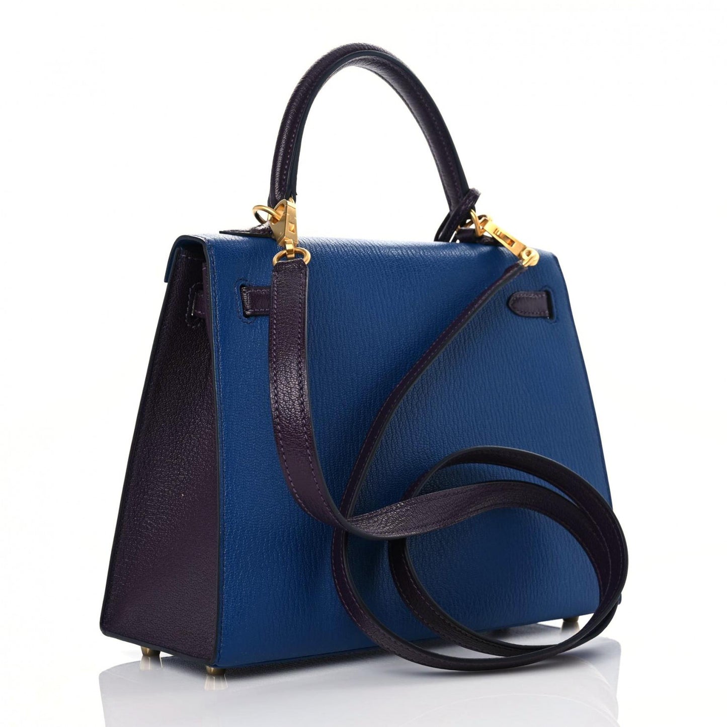 Chevre Mysore Horseshoe Kelly Sellier 25 Bleu Sapphire Raisin