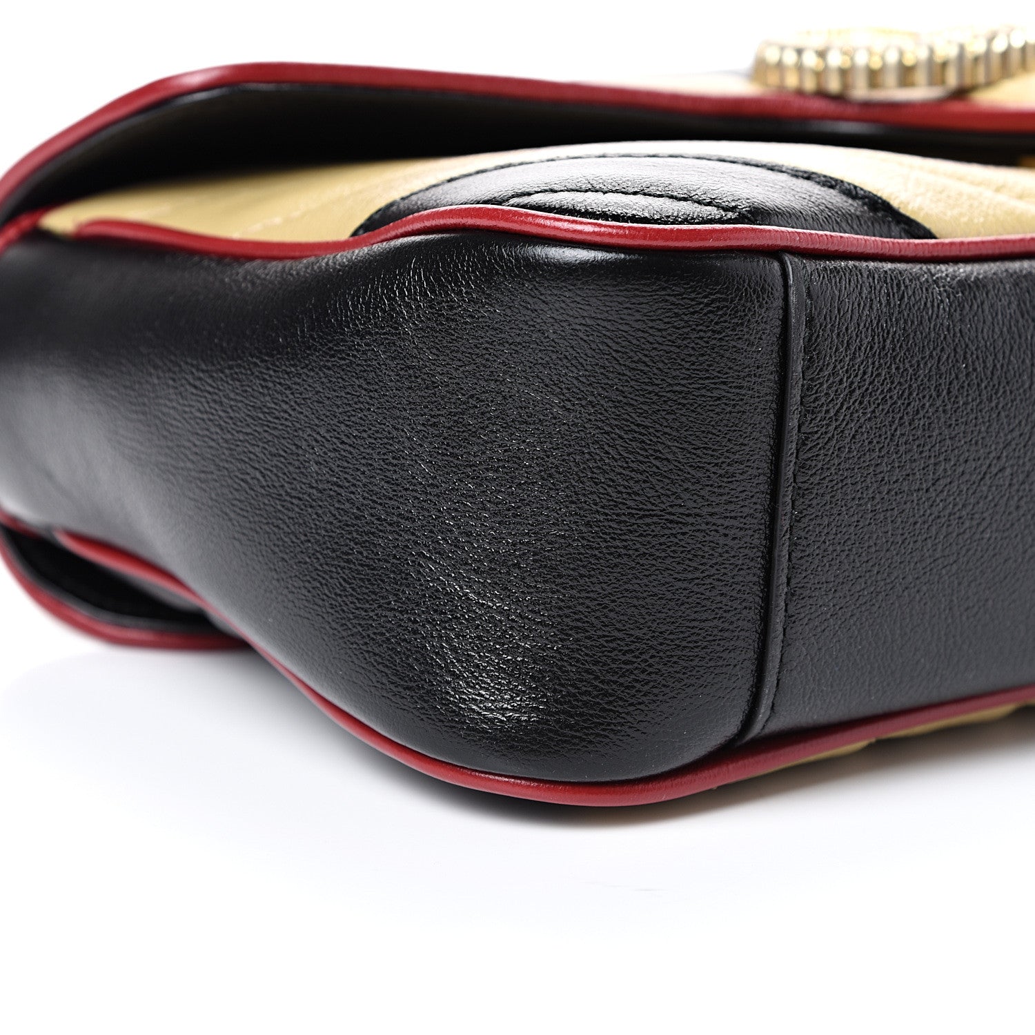 Gucci Vintage Effect Calfskin Matelasse Diagonal Striped Small Torchon GG Marmont Shoulder Bag Black Beige 8 of 9