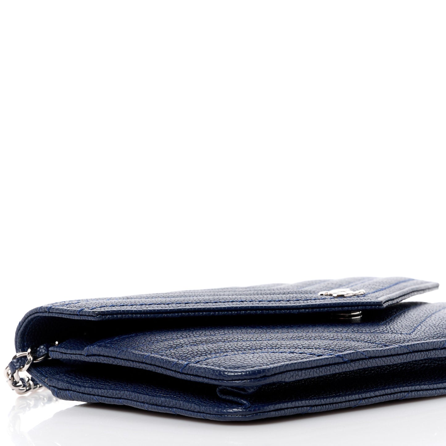 Goatskin Chevron Quilted Statement Wallet On Chain WOC Navy