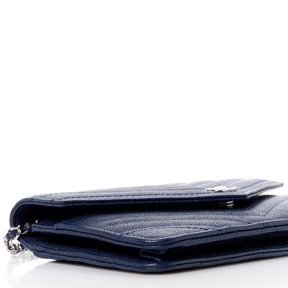 Chanel Goatskin Chevron Quilted Statement Wallet On Chain WOC Navy 10 of 13