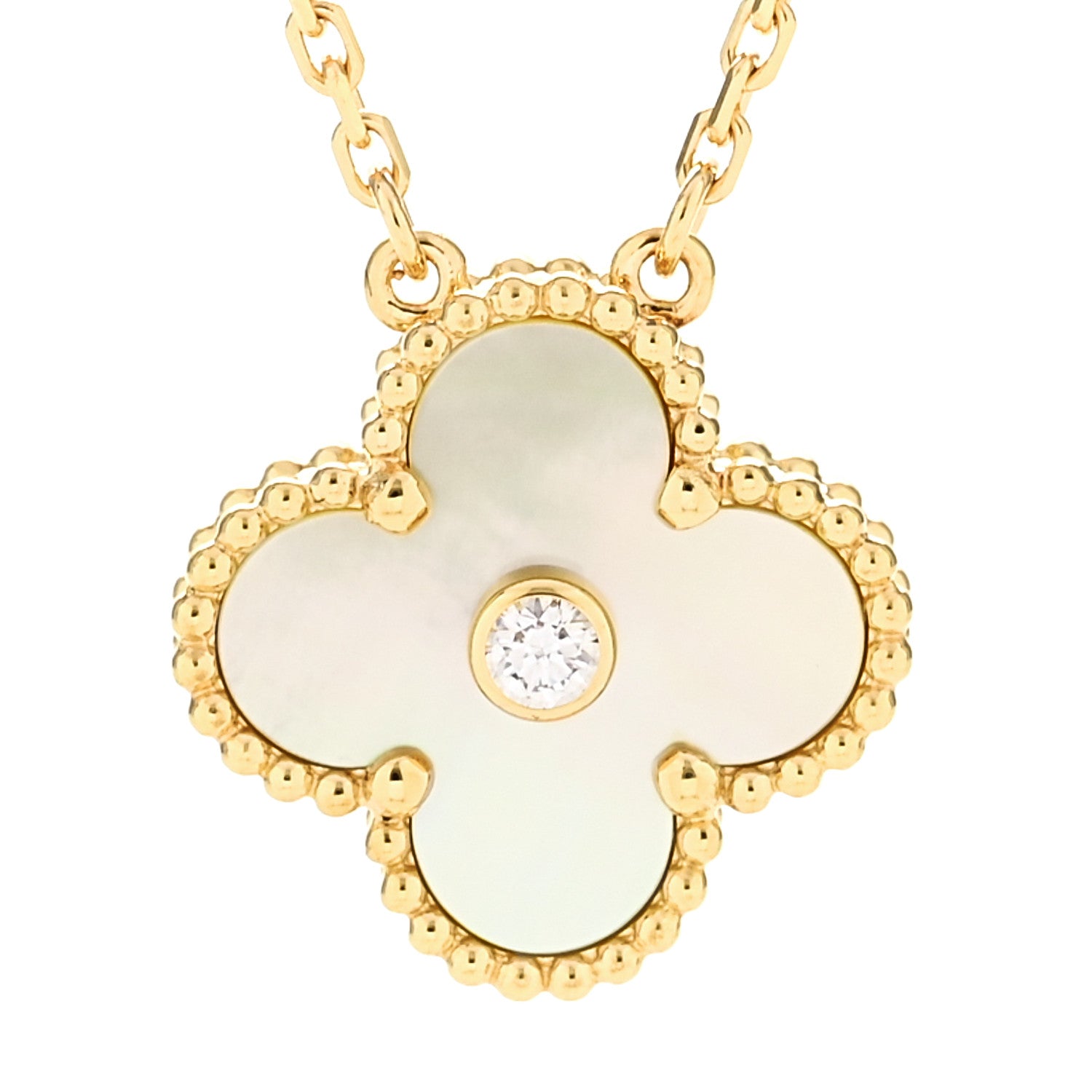 Van Cleef & Arpels 18K Yellow Gold Diamond Yellow Mother of Pearl Vintage Alhambra Pendant Necklace 4 of 7