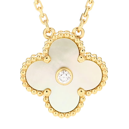 Van Cleef & Arpels 18K Yellow Gold Diamond Yellow Mother of Pearl Vintage Alhambra Pendant Necklace 4 of 7