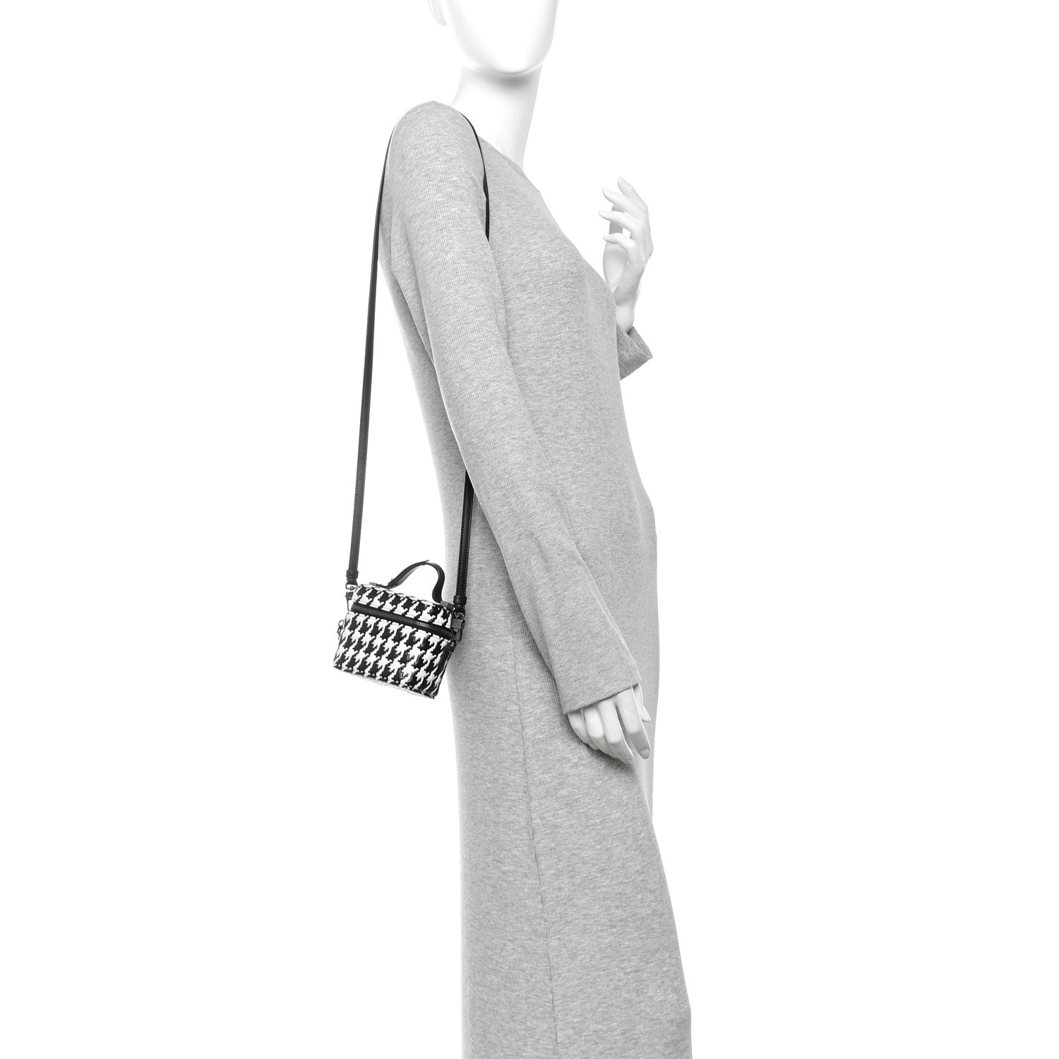 Christian Dior Calfskin Macro Houndstooth Embossed Micro Lady Dior Vanity Case Black White 2 of 9