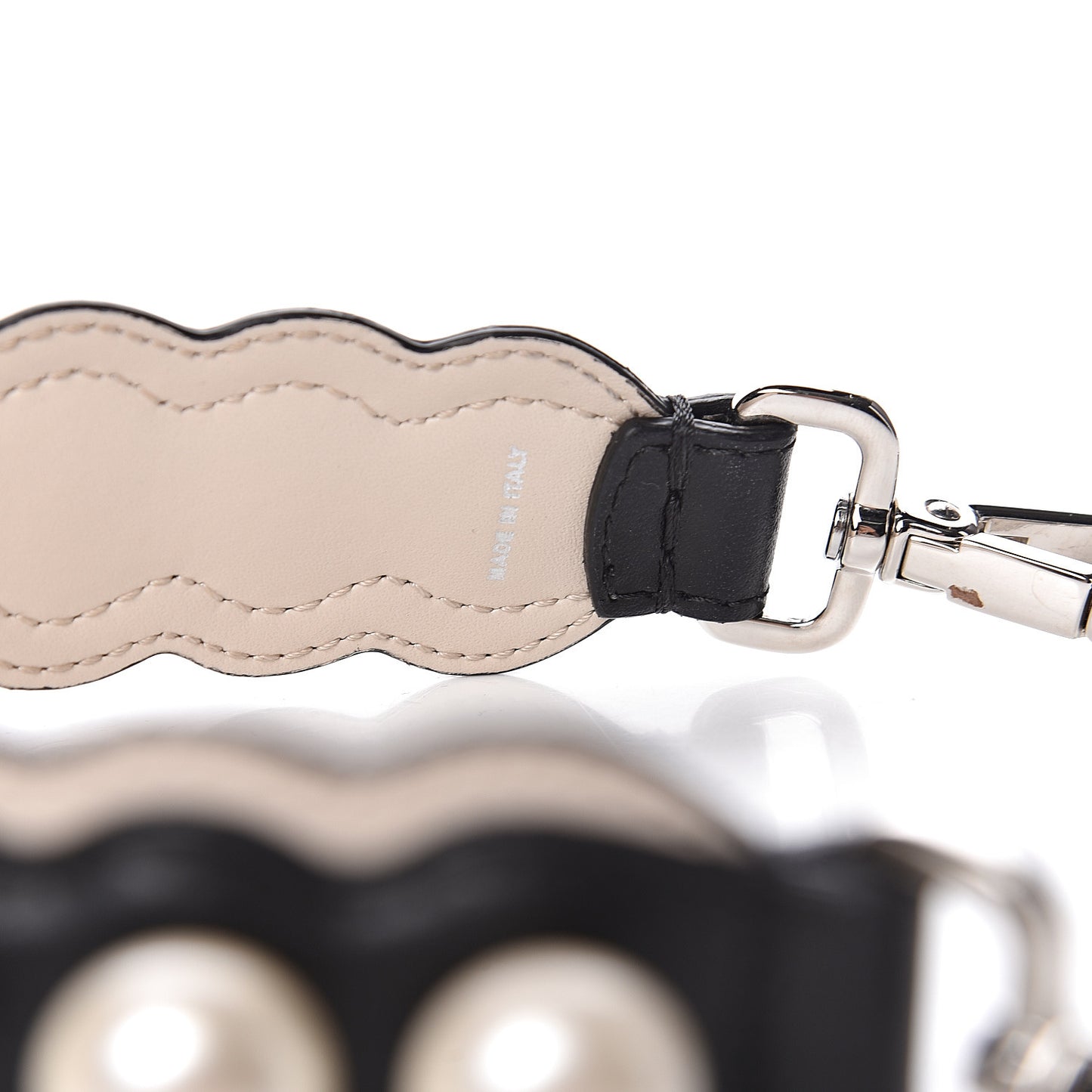 Calfskin Pearl Embellished Mini Strap You Black Camelia