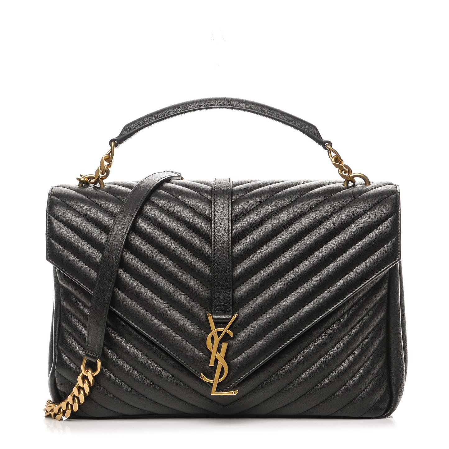 Sheepskin Matelasse Chevron Monogram Large College Satchel Black