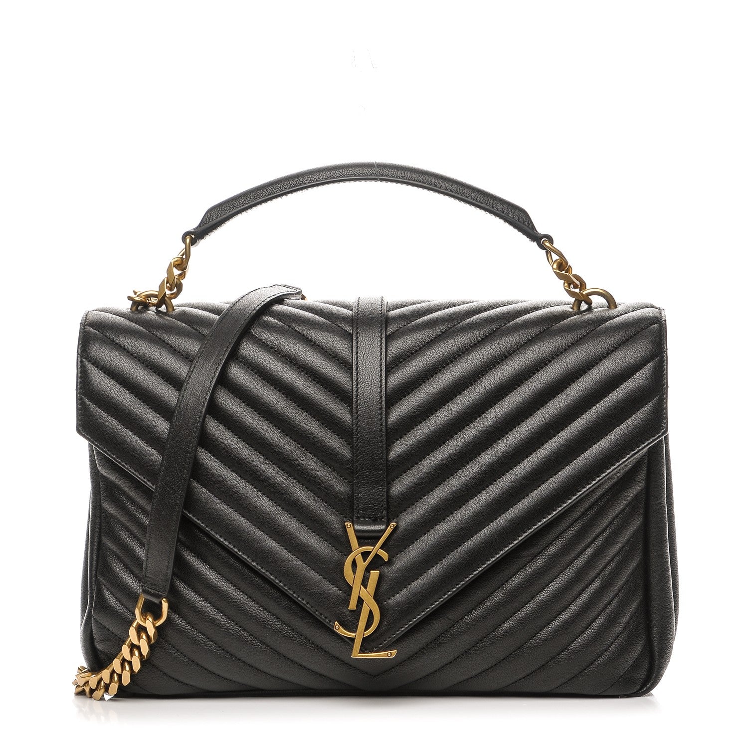 Saint Laurent Sheepskin Matelasse Chevron Monogram Large College Satchel Black 1 of 8