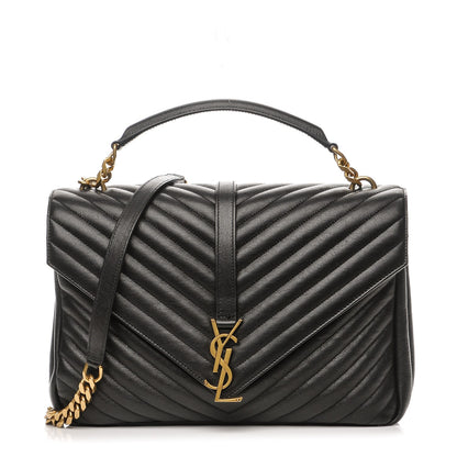 Saint Laurent Sheepskin Matelasse Chevron Monogram Large College Satchel Black 1 of 8