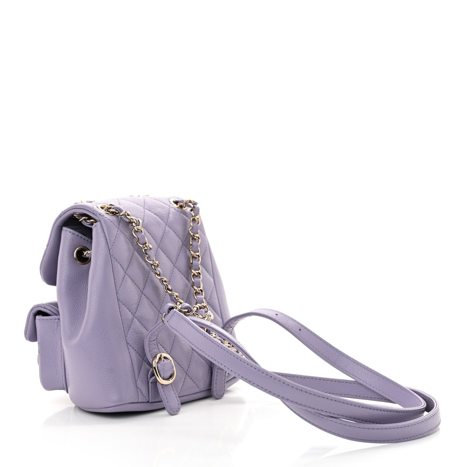 Chanel Shiny Caviar Quilted Small Duma Pockets Drawstring Backpack Light Purple 3 of 10