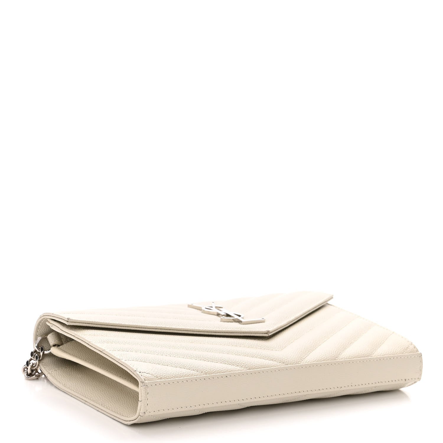 Saint Laurent Grain De Poudre Matelasse Chevron Monogram Chain Wallet Blanc Vintage 4 of 10
