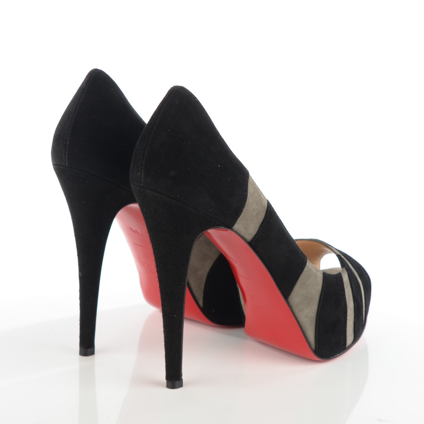 Suede Bicho 140 Platform Peep Toe Pumps 38.5 Grey Black