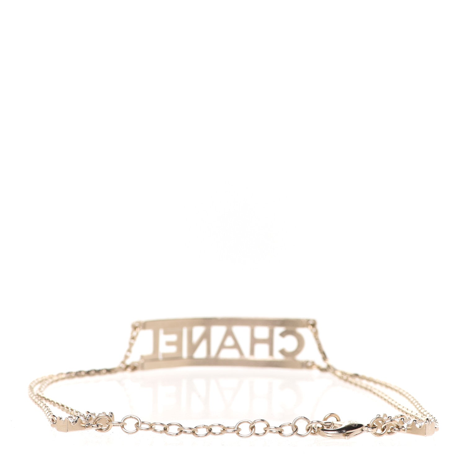 Chanel Metal Crystal Logo Choker Necklace Gold 3 of 5