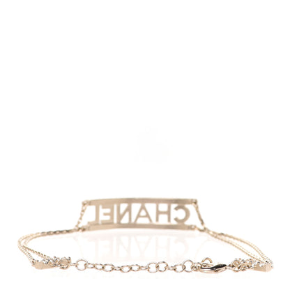 Chanel Metal Crystal Logo Choker Necklace Gold 3 of 5