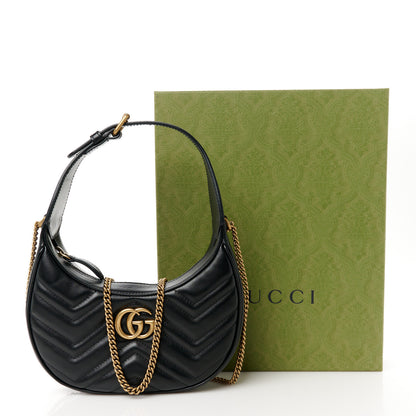 Gucci Calfskin Matelasse Chevron Mini GG Marmont Half Moon Hobo Black 11 of 11