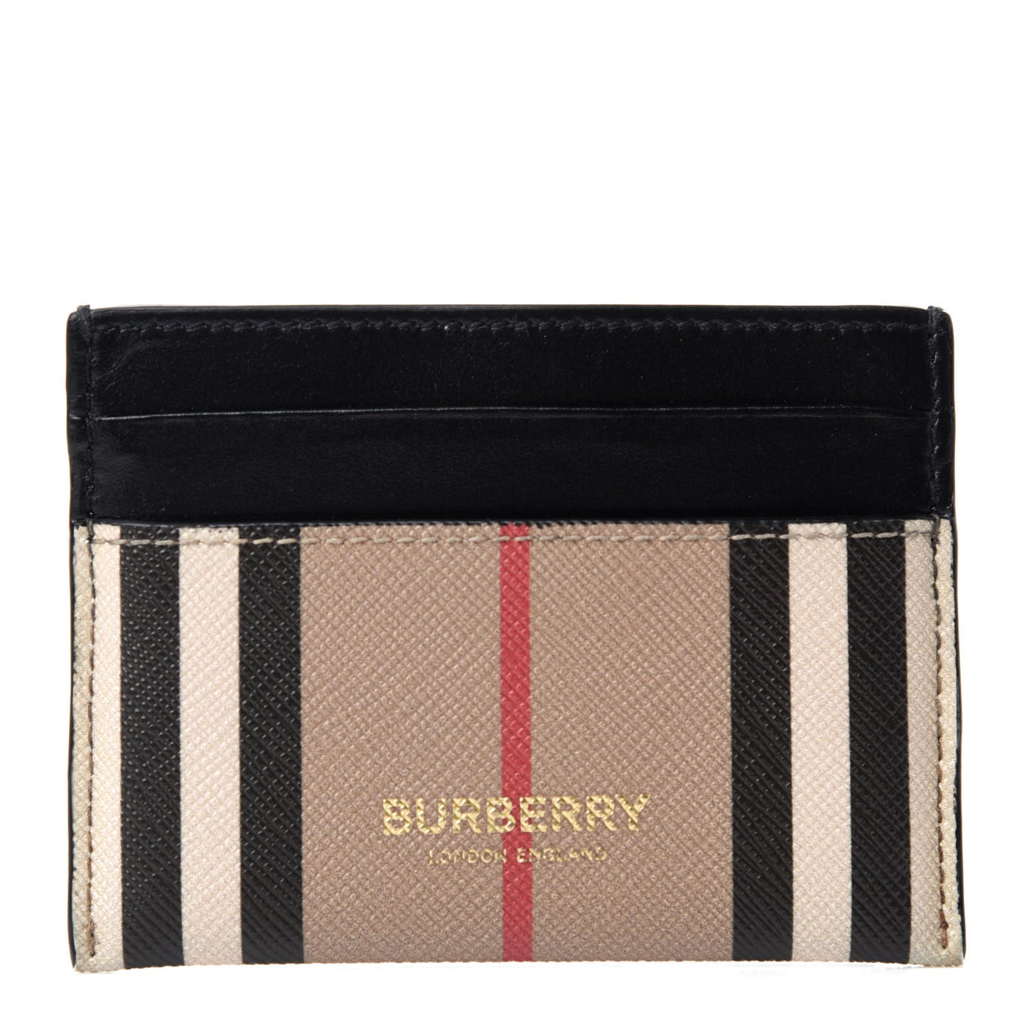 E-Canvas Calfskin Icon Stripe Card Case Archive Beige