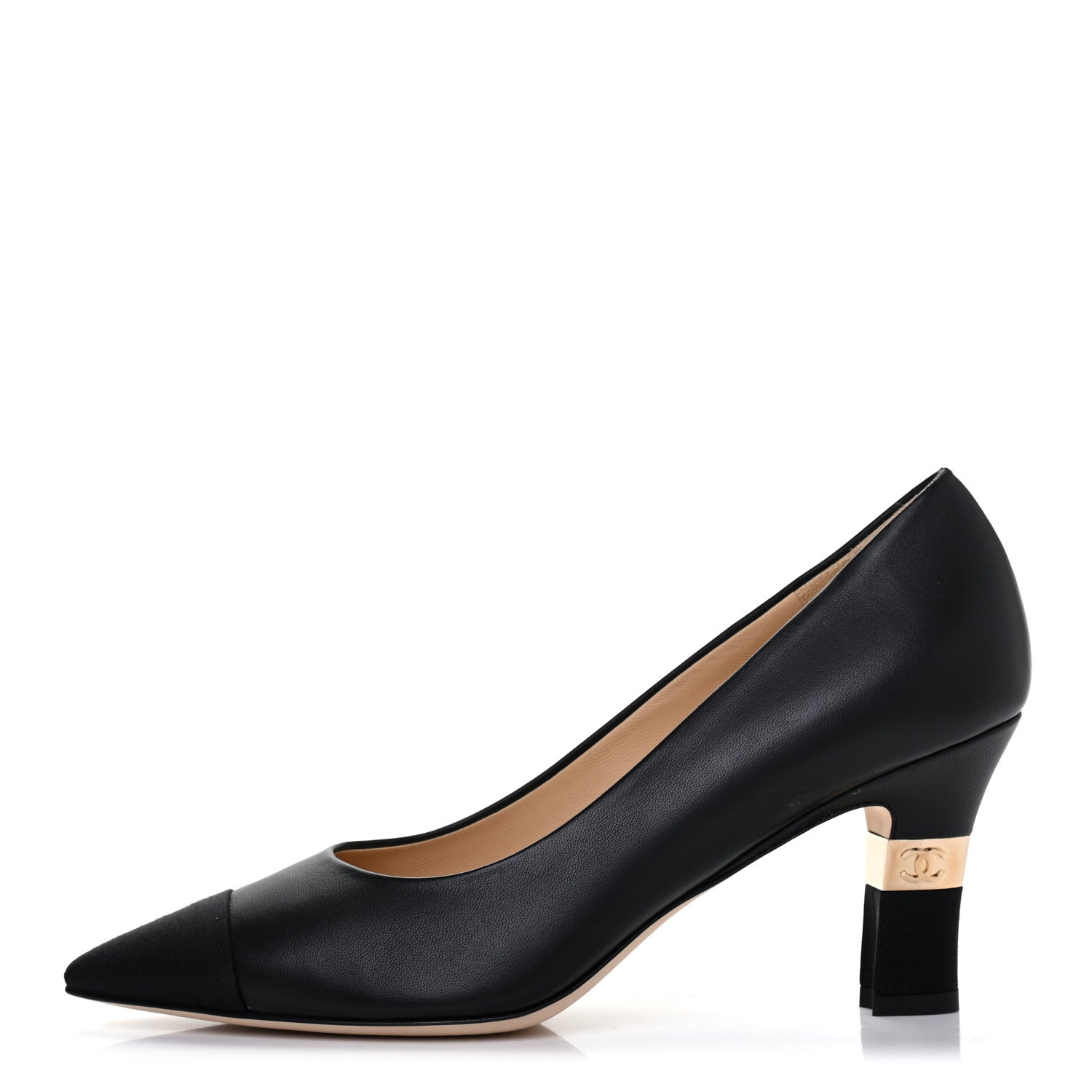 Chanel Lambskin Grosgrain Cap Toe CC Pumps 37.5 Black 1 of 12