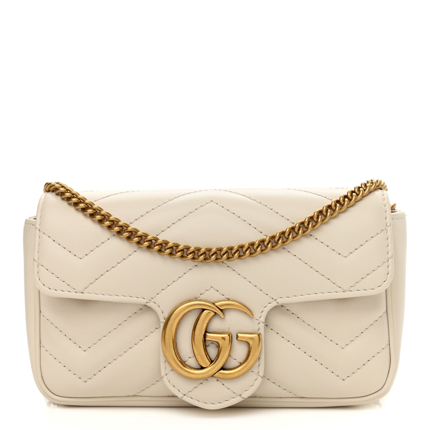 product image of GUCCI Calfskin Matelasse Super Mini GG Marmont Shoulder Bag White FASHIONPHILE