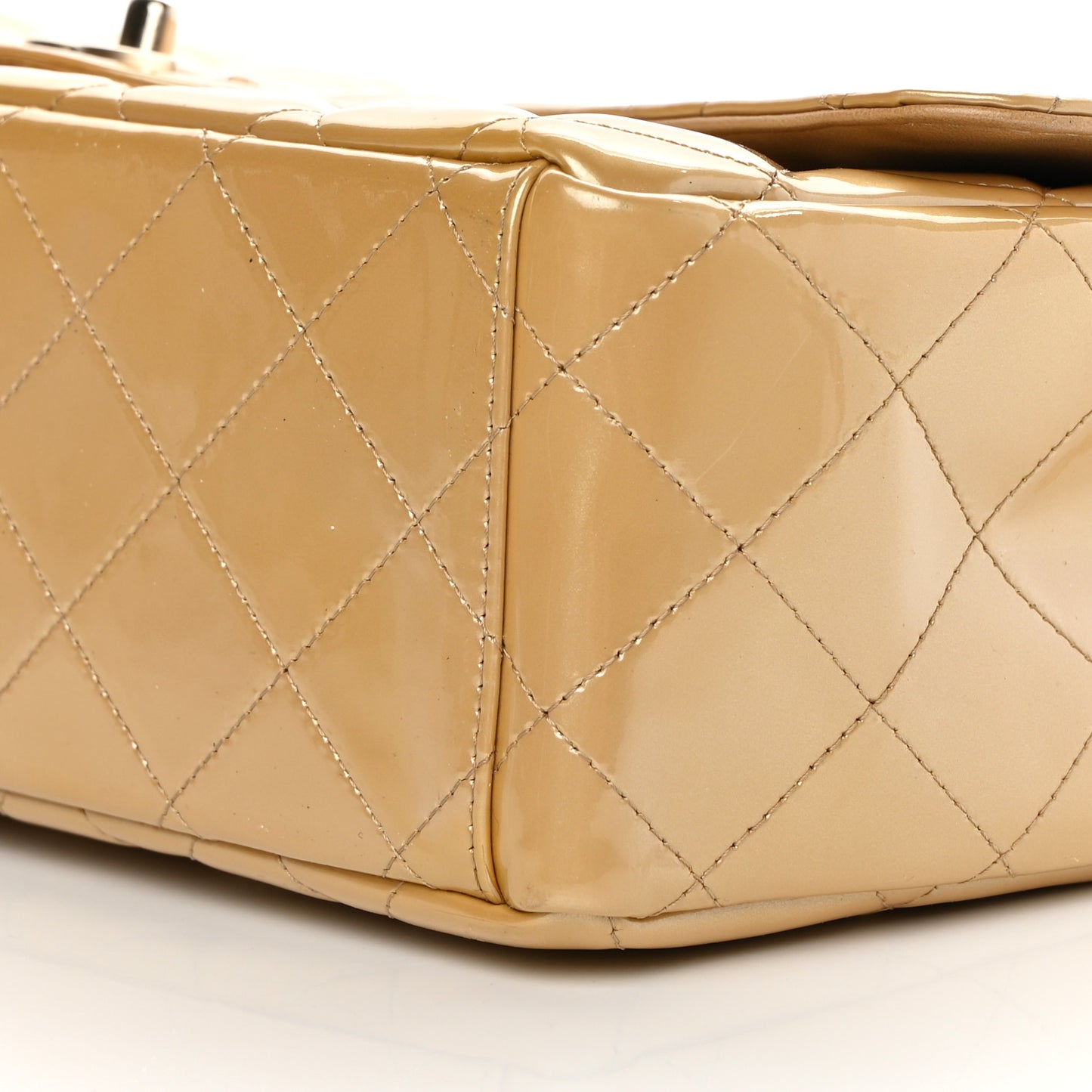 Metallic Patent Quilted Maxi Single Flap Beige