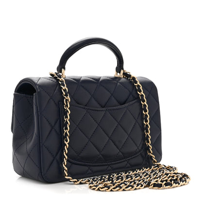 Chanel Lambskin Quilted Mini Top Handle Rectangular Flap Navy Blue 3 of 10