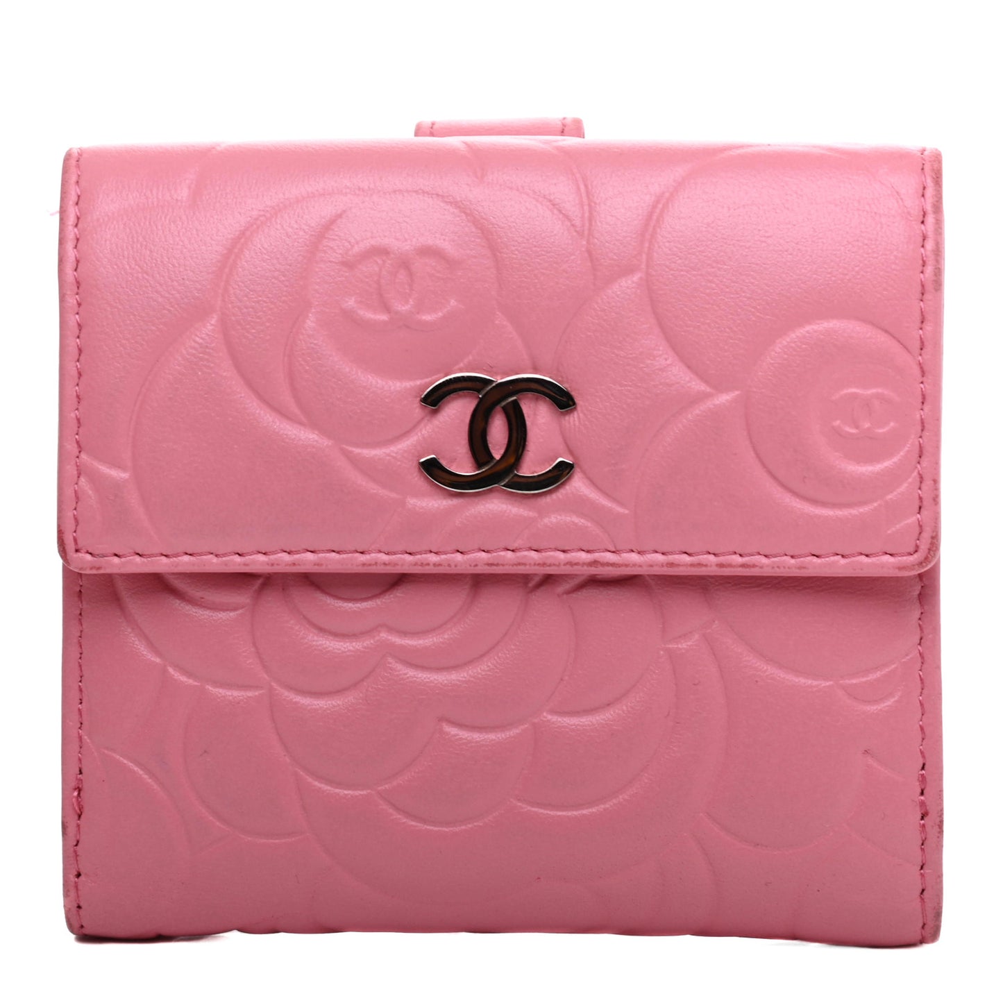 Lambskin Embossed Camellia French Wallet Pink