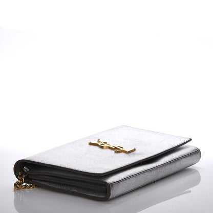Saint Laurent Grained Metallic Calfskin Monogram Chain Wallet Argento 4 of 19
