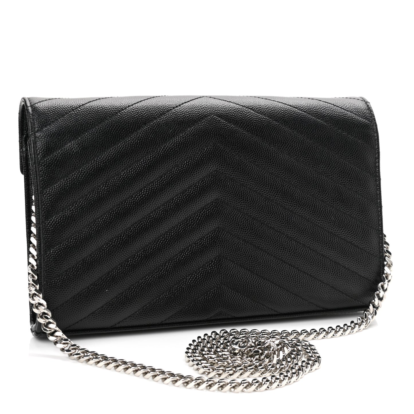 Grain De Poudre Matelasse Chevron Monogram Chain Wallet Black
