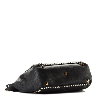 Valentino Garavani Pebbled Calfskin Medium Rockstud Tote Black 4 of 8