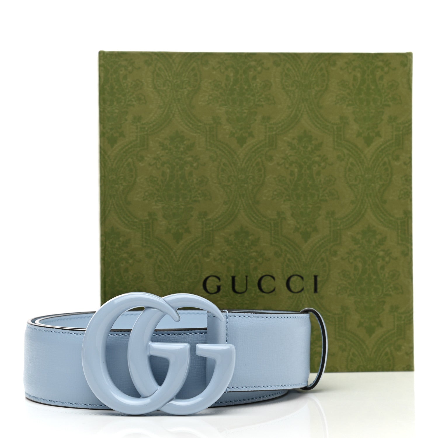 Gucci Azalea Calfskin Enamel Monochrome Double G 40mm Belt 90 36 Porcelain Light Blue 8 of 8