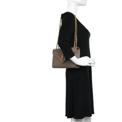 Saint Laurent Grain De Poudre Textured Mixed Matelasse Medium Triquilt Monogram Satchel Dark Latte 2 of 11