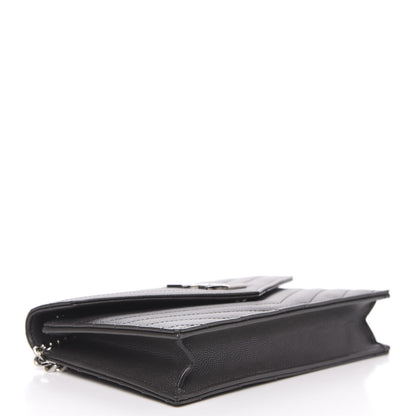 Saint Laurent Grain De Poudre Matelasse Chevron Monogram Envelope Chain Wallet Dark Smog 4 of 10