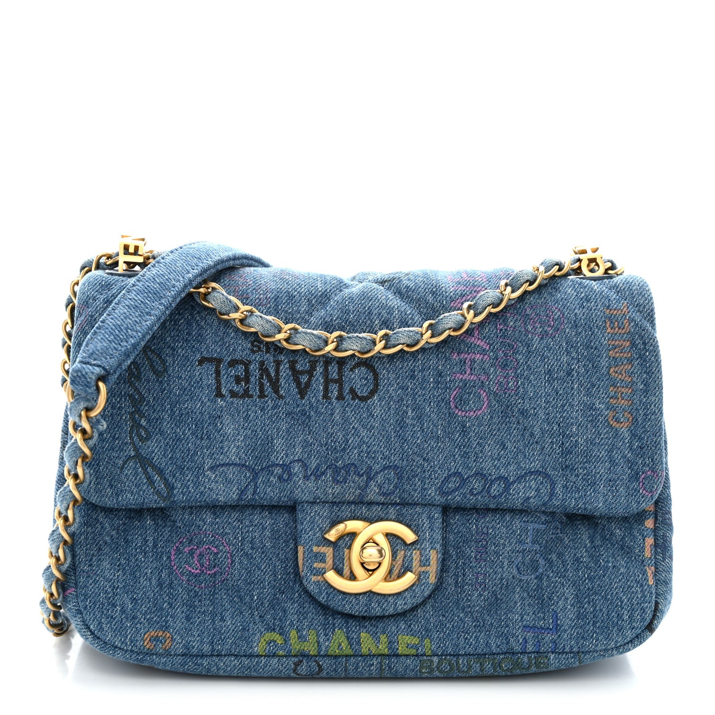 Denim Quilted Mini Denim Mood Rectangular Flap Blue Multicolor