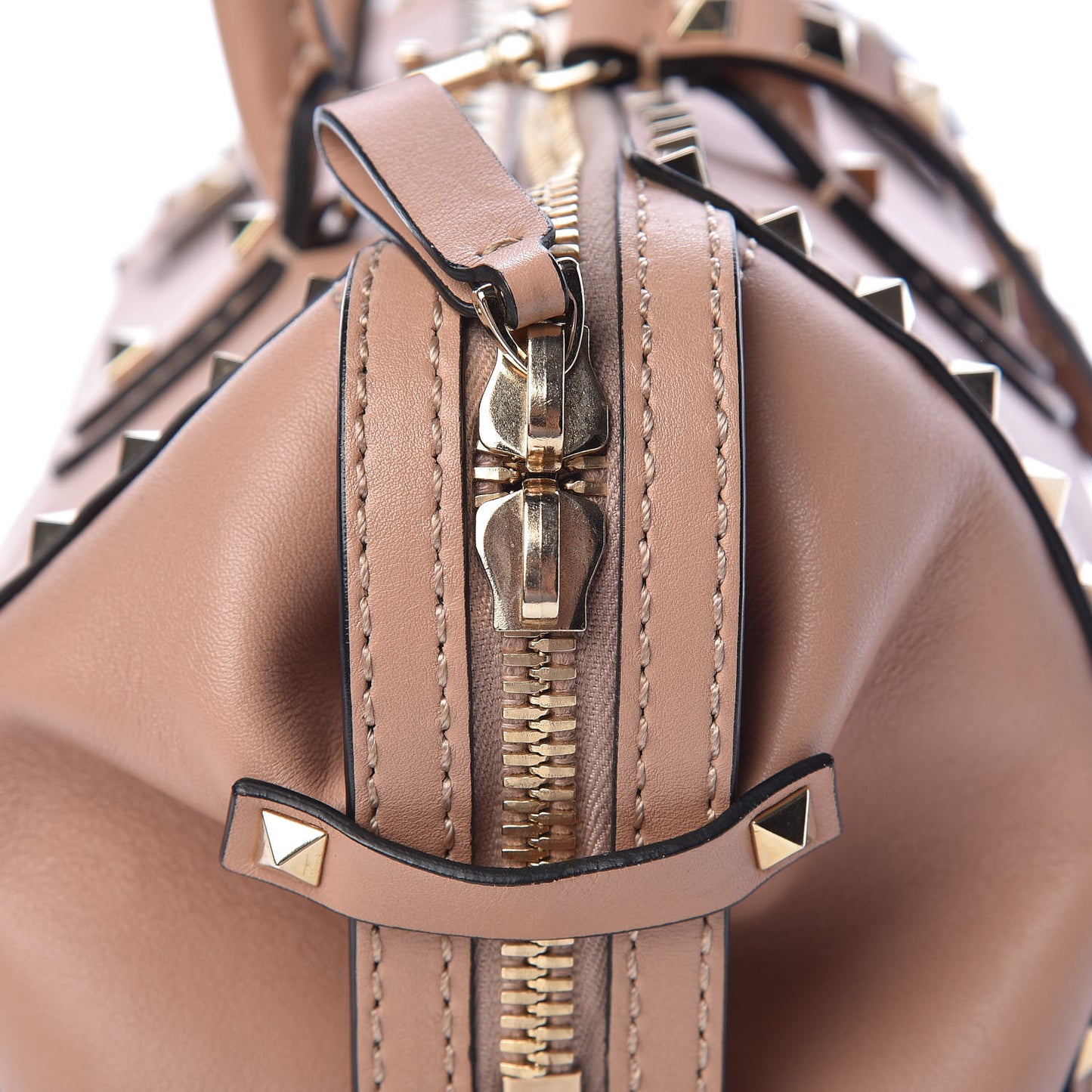Calfskin Rockstud Top Handle Satchel Soft Noisette