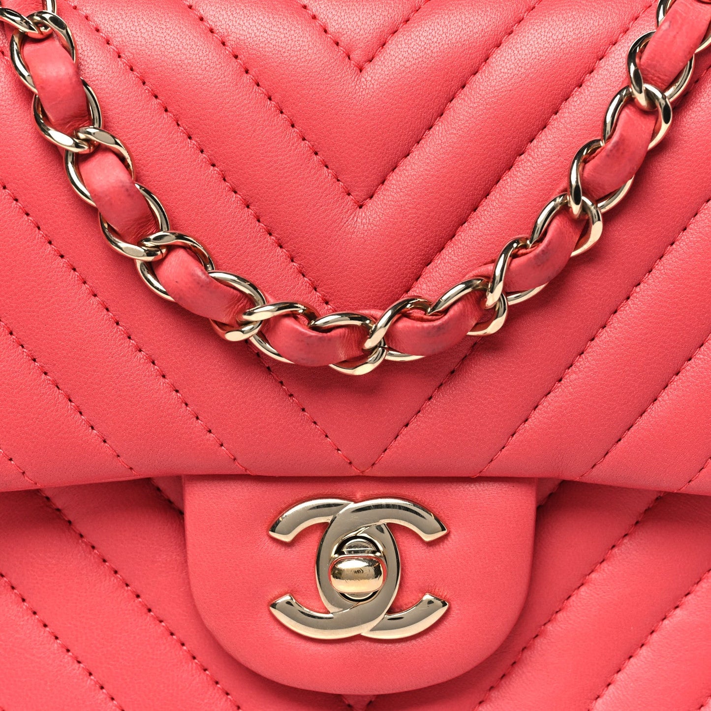 Lambskin Chevron Quilted Mini Square Flap Pink
