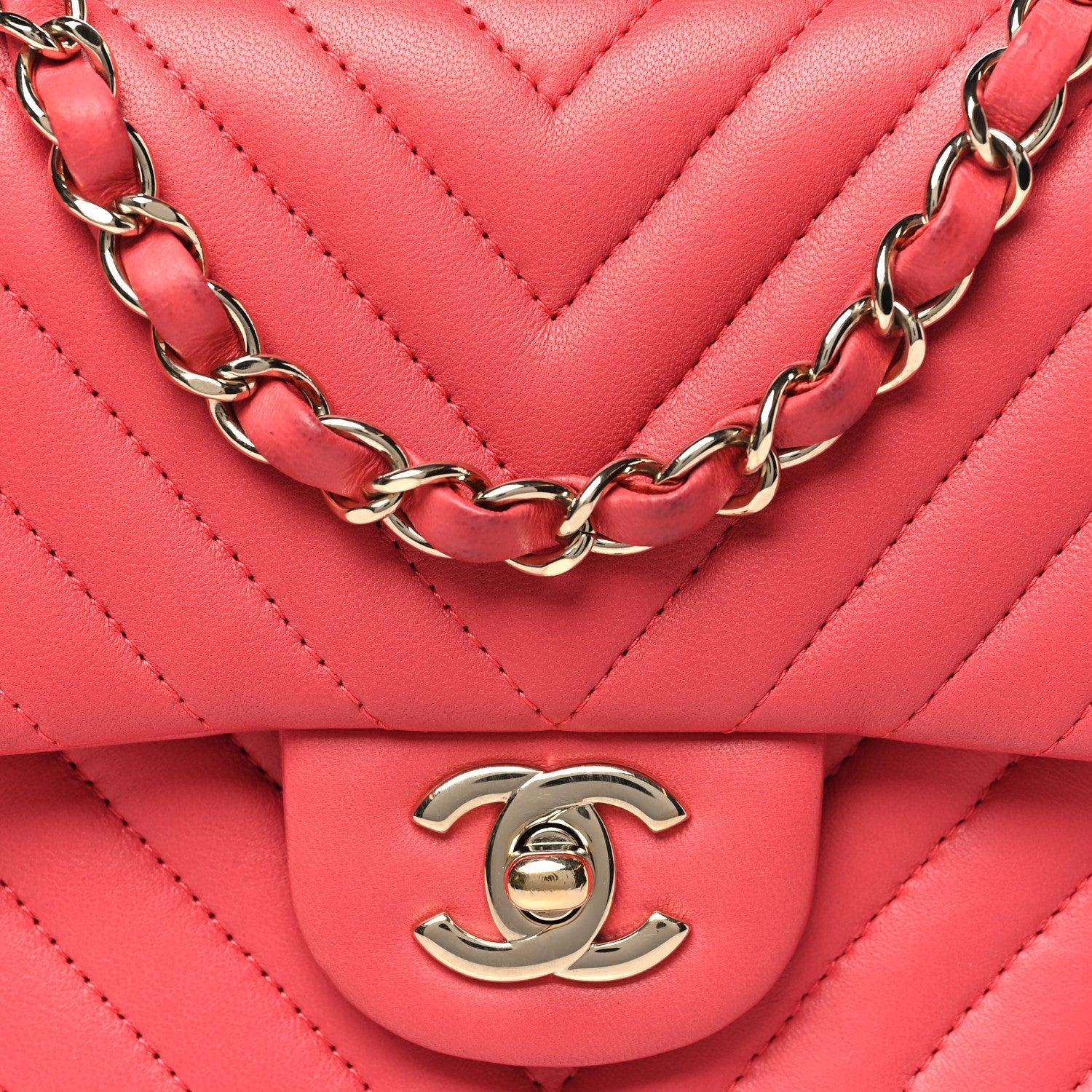 Chanel Lambskin Chevron Quilted Mini Square Flap Pink 8 of 14