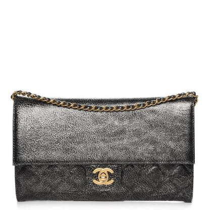 Chanel Cracked Metallic Calfskin Quilted Zip Away Chain Clutch Dark Silver 1 of 8
