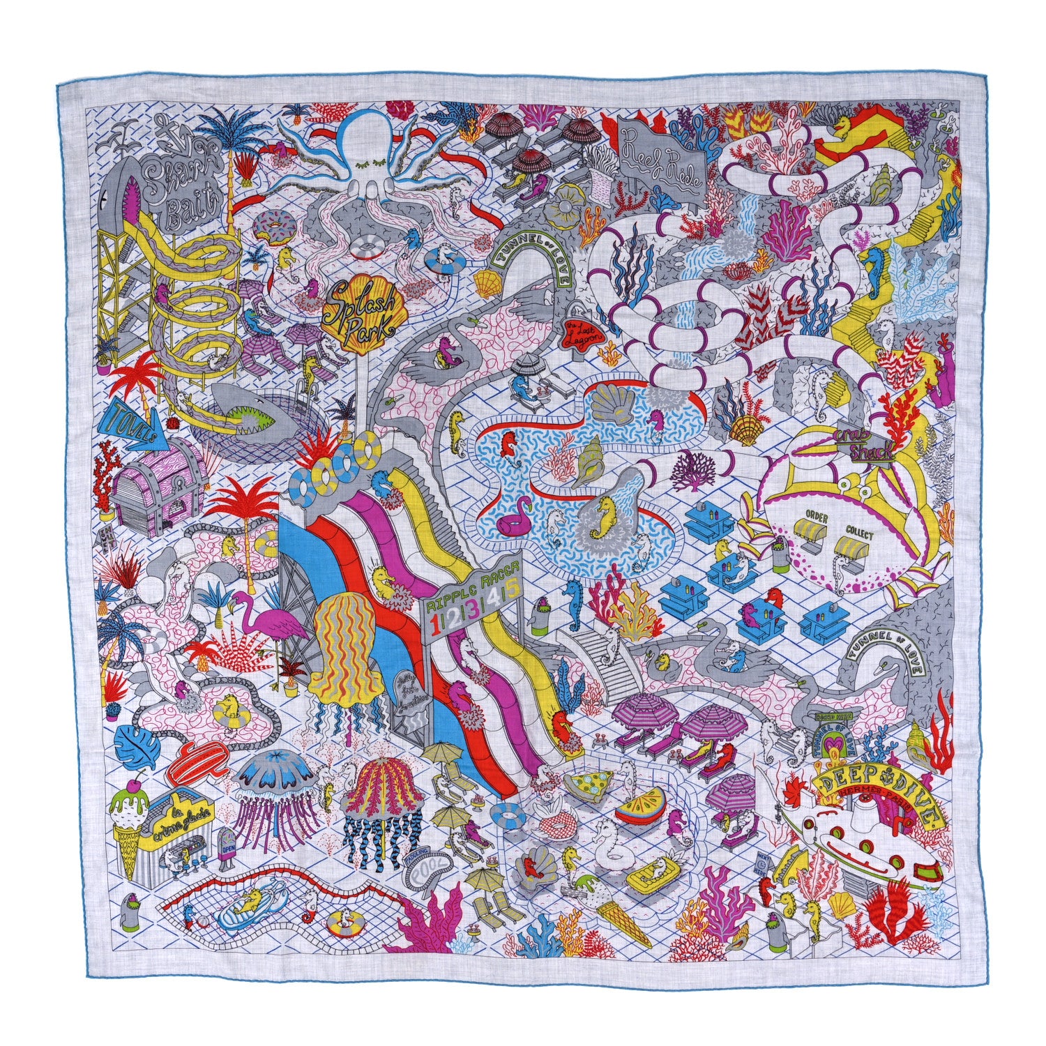 Hermes Cashmere Silk Splash Park Shawl 140 Gris Chine Bleu Turquoise 1 of 5