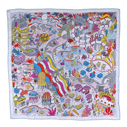 Hermes Cashmere Silk Splash Park Shawl 140 Gris Chine Bleu Turquoise 1 of 5