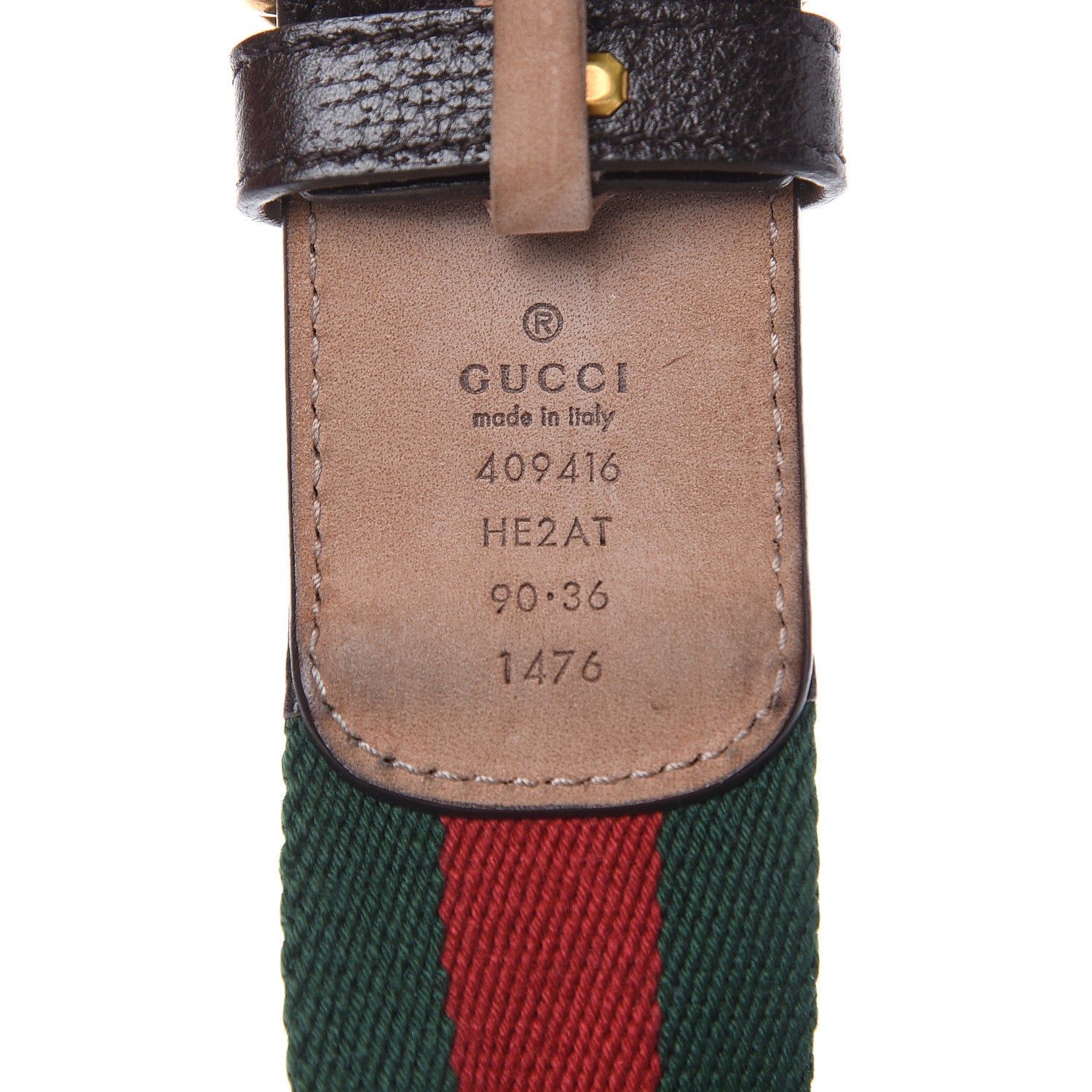 Gucci Nylon Textured Calfskin Double G Web 40mm Belt 90 36 Green Red Dark Cocoa 4 of 6