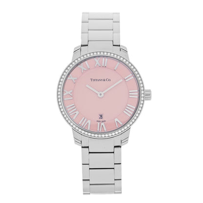 Tiffany Stainless Steel Diamond Bezel 31mm Atlas 2-Hand Quartz Watch Pink 1 of 5