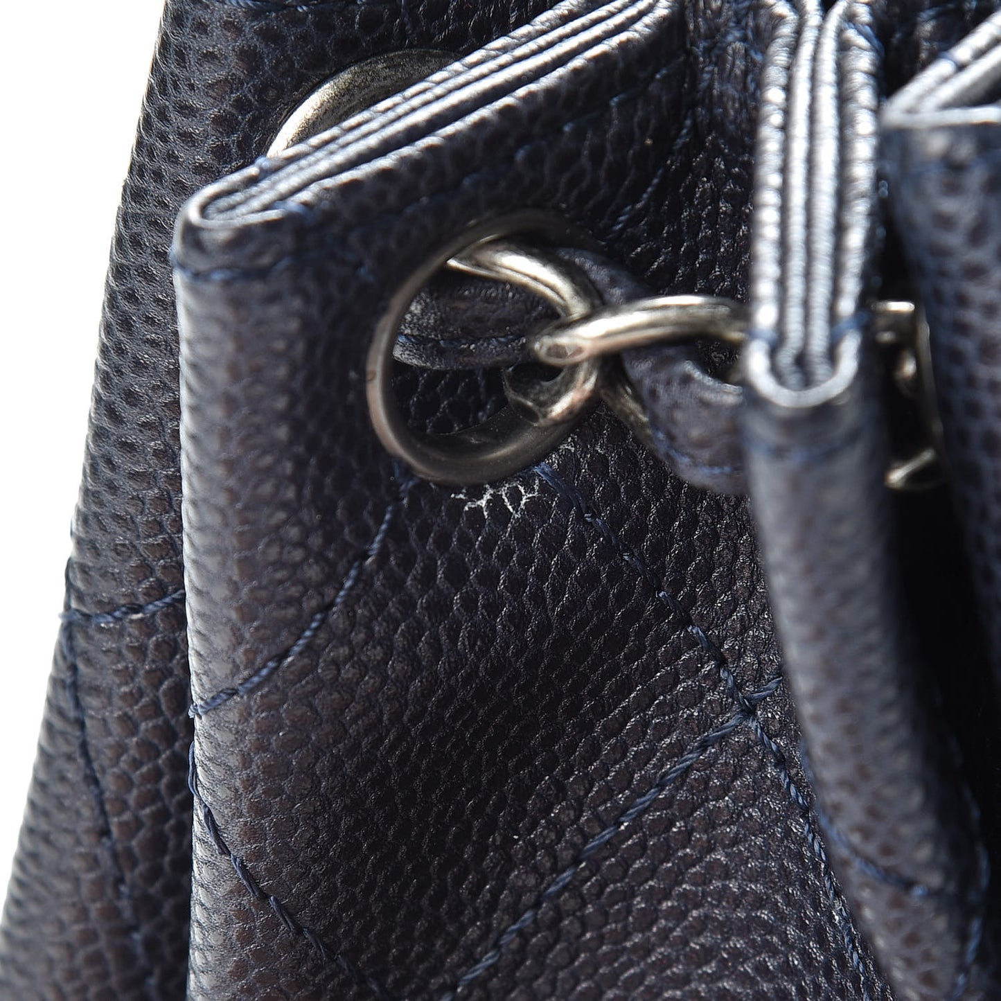 Caviar Quilted CC Accordion Shopping Bag Navy