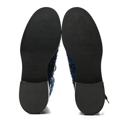 Louis Vuitton Tweed Calfskin Wonderland Flat Ranger Boots 39 Blue Black 5 of 8